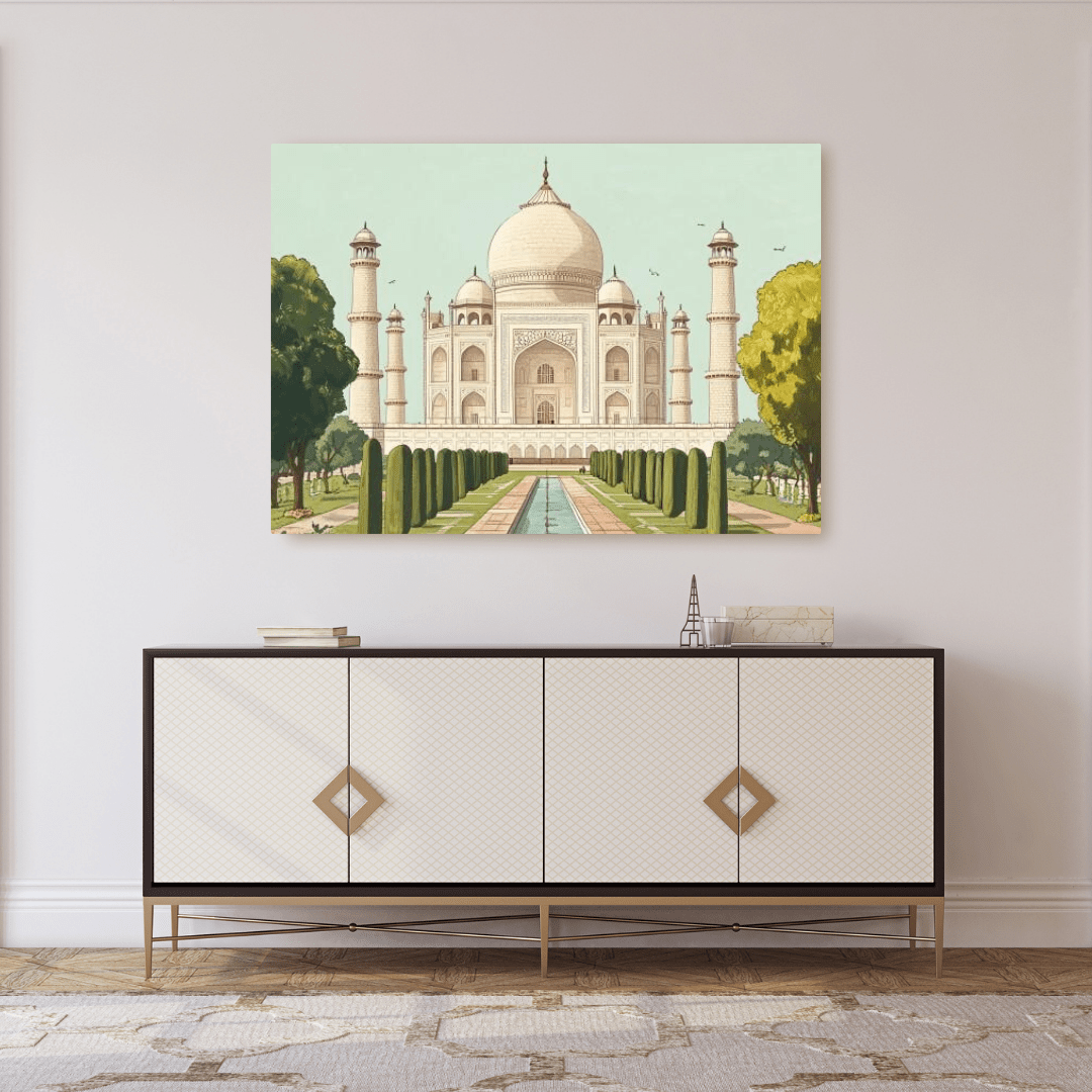 Majestic Taj Mahal Symmetry - Monument Wall Art - Aestheticanvas