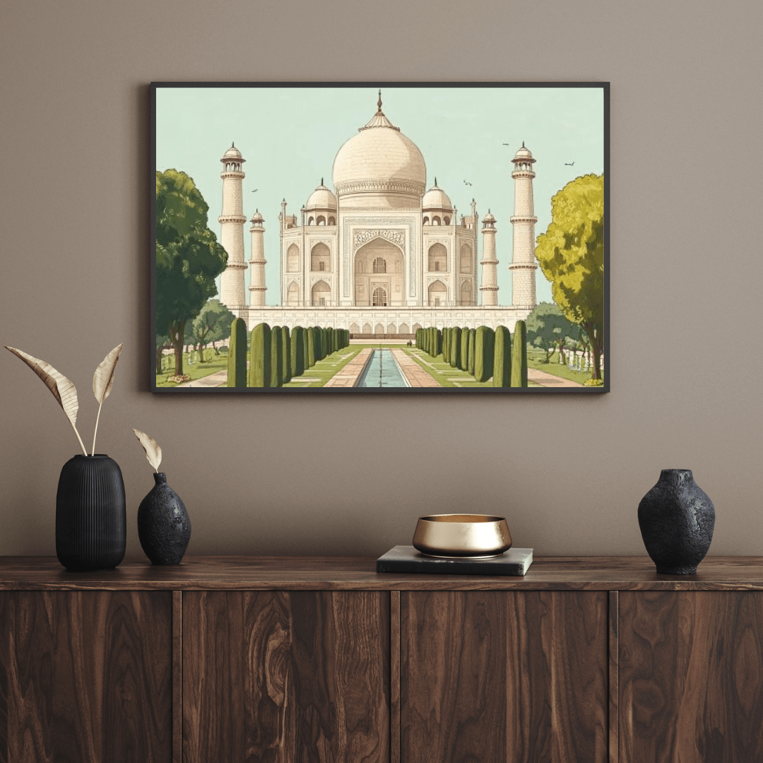 Majestic Taj Mahal Symmetry - Monument Wall Art - Aestheticanvas