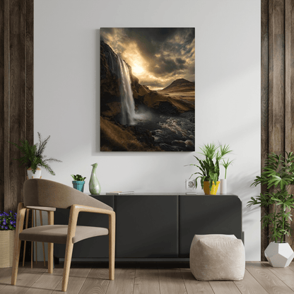 Majestic Waterfall at Sunset - Landscape Wall Art - Aestheticanvas