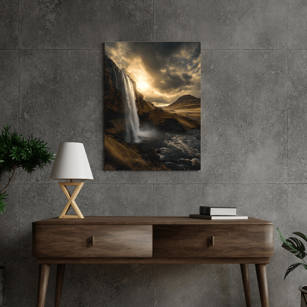 Majestic Waterfall at Sunset - Landscape Wall Art - Aestheticanvas