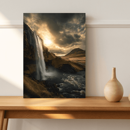 Majestic Waterfall at Sunset - Landscape Wall Art - Aestheticanvas