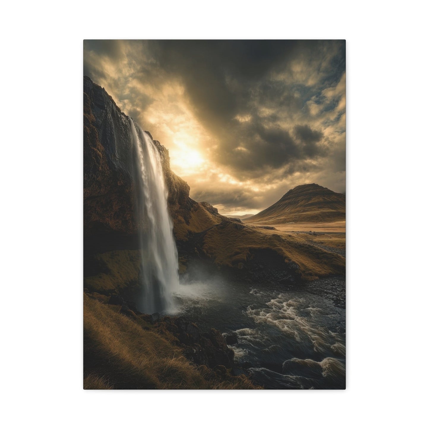 Majestic Waterfall at Sunset - Landscape Wall Art - Aestheticanvas