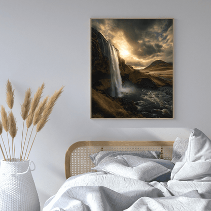 Majestic Waterfall at Sunset - Landscape Wall Art - Aestheticanvas