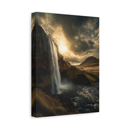 Majestic Waterfall at Sunset - Landscape Wall Art - Aestheticanvas