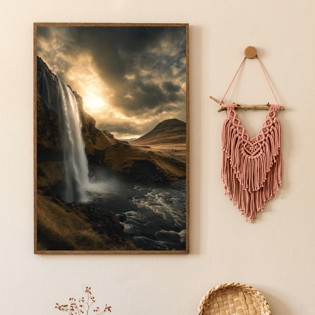 Majestic Waterfall at Sunset - Landscape Wall Art - Aestheticanvas