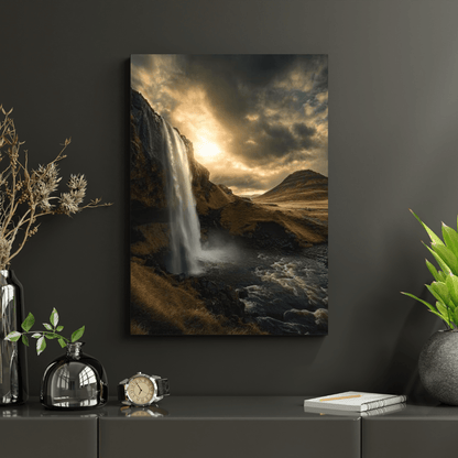 Majestic Waterfall at Sunset - Landscape Wall Art - Aestheticanvas