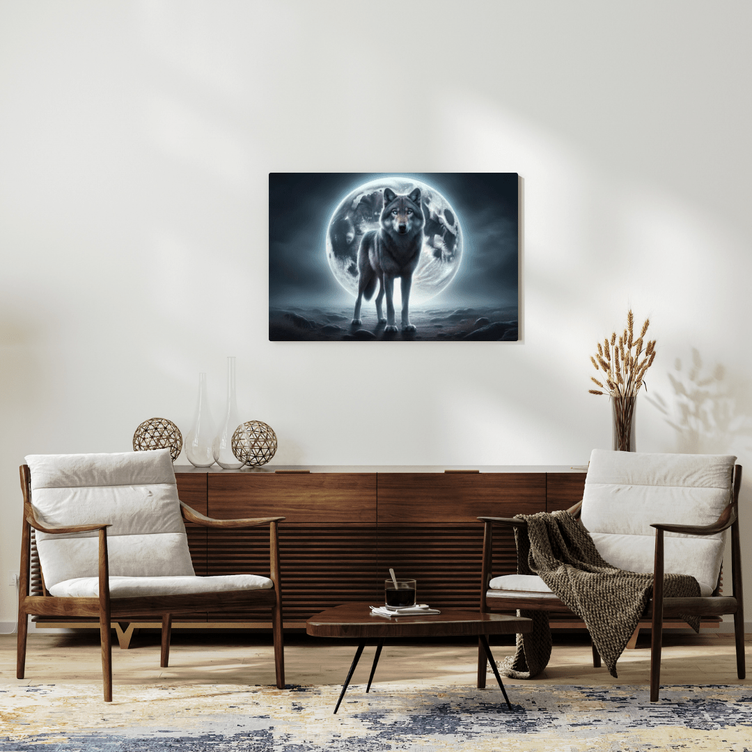 Majestic Wolf Under Moonlight - Animal Wall Art - Aestheticanvas