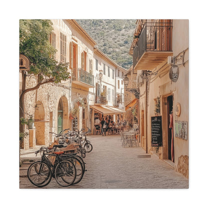 Mediterranean Café Street Scene - Urban Wall Art - Aestheticanvas