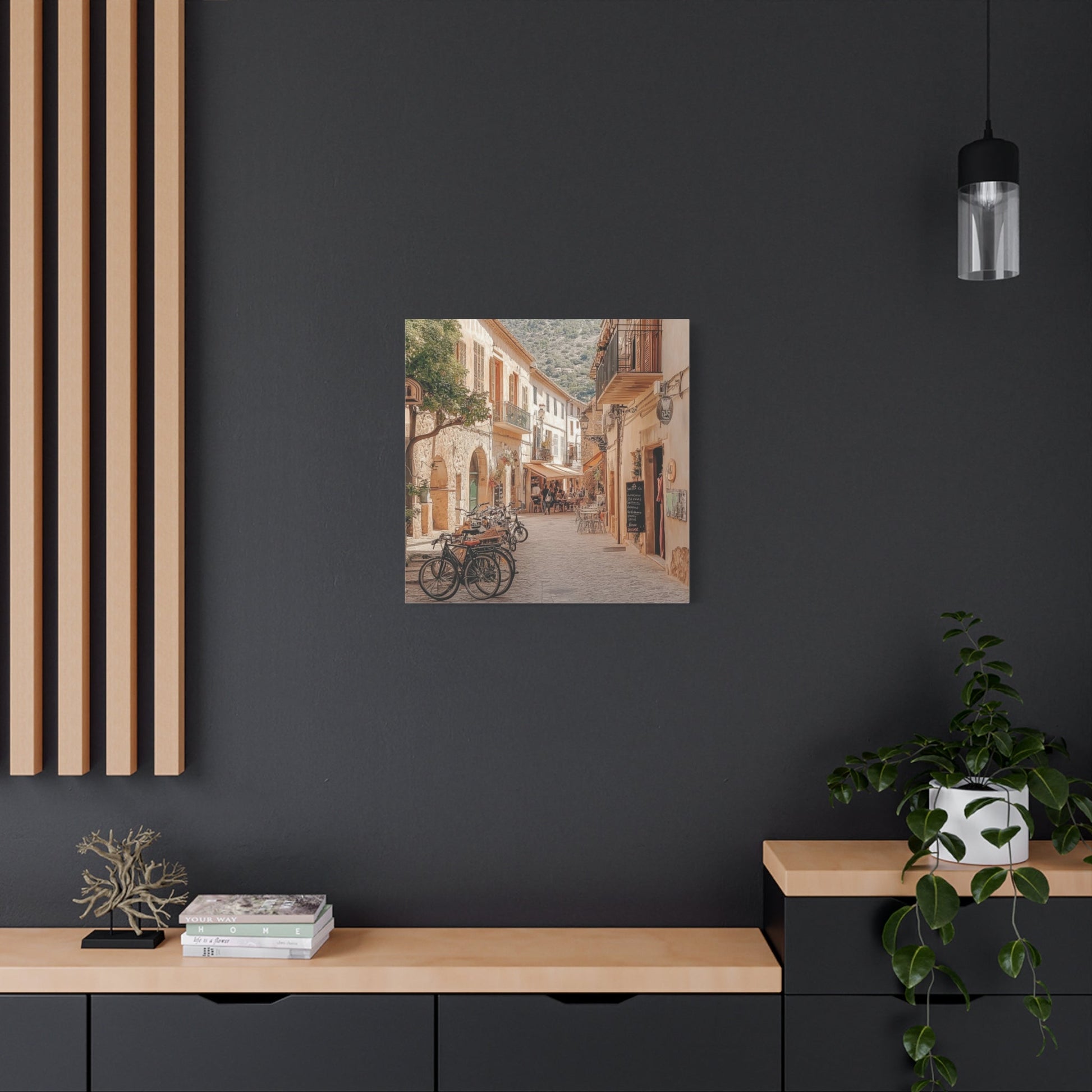 Mediterranean Café Street Scene - Urban Wall Art - Aestheticanvas