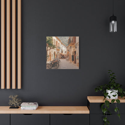 Mediterranean Café Street Scene - Urban Wall Art - Aestheticanvas