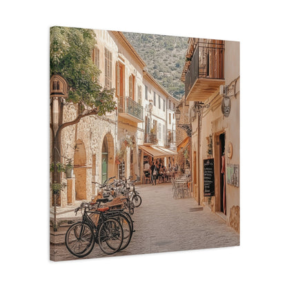 Mediterranean Café Street Scene - Urban Wall Art - Aestheticanvas