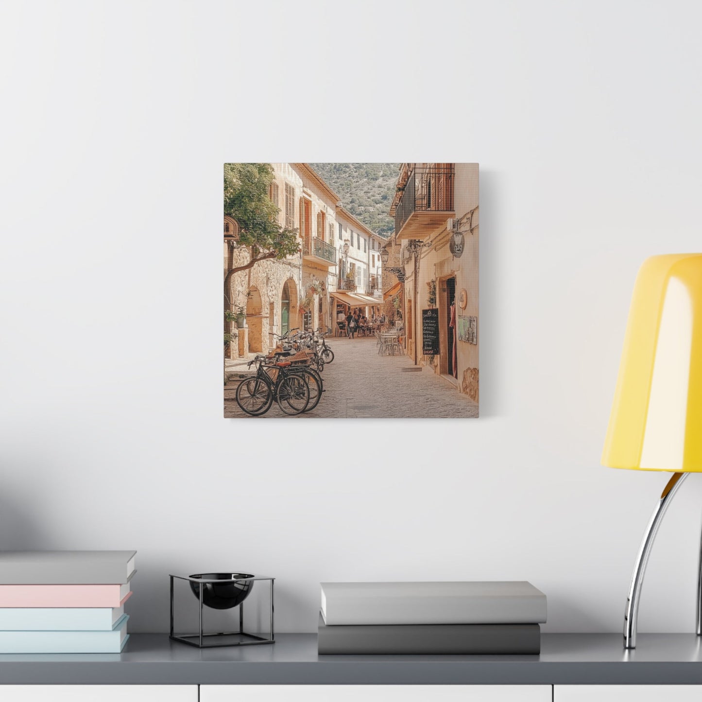 Mediterranean Café Street Scene - Urban Wall Art - Aestheticanvas