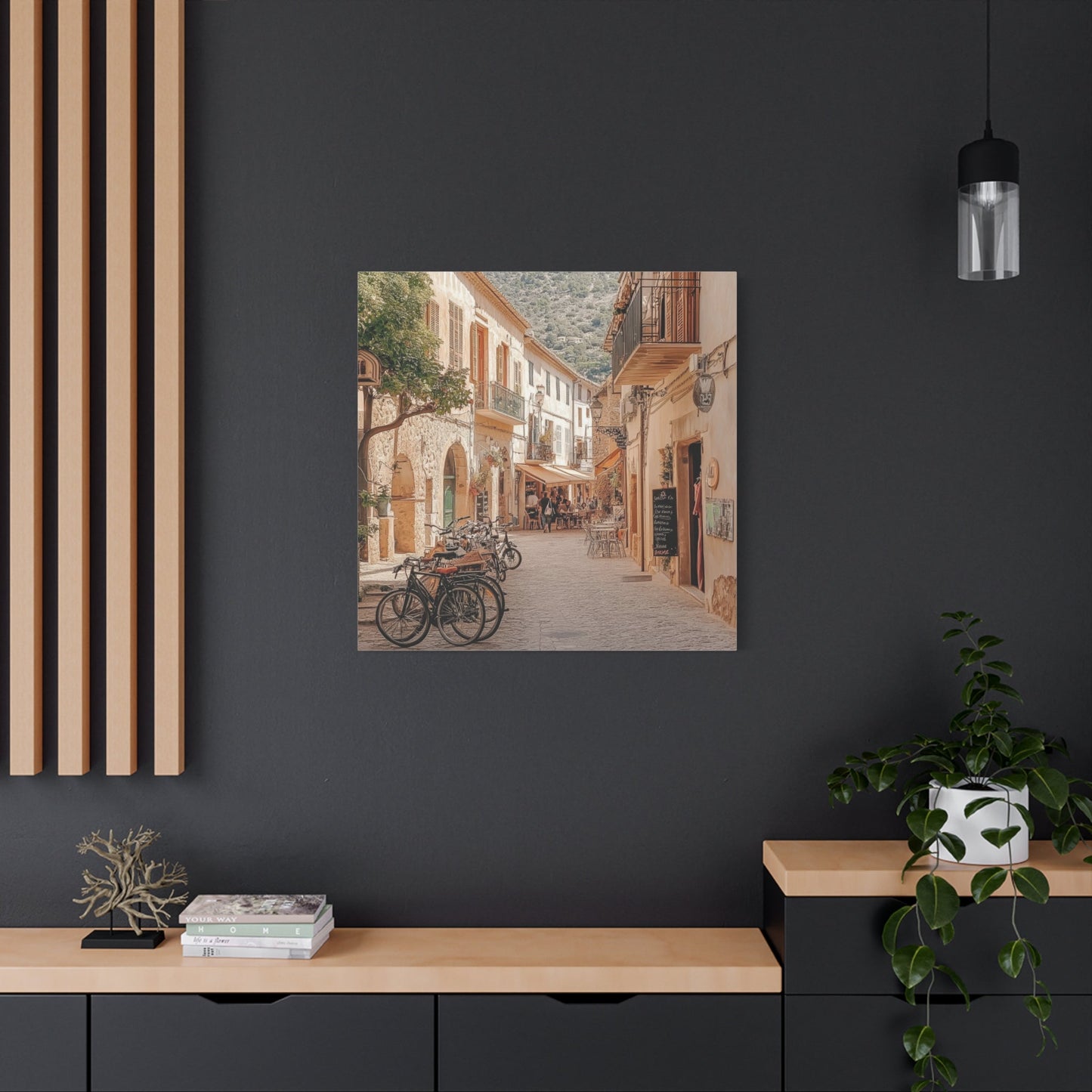 Mediterranean Café Street Scene - Urban Wall Art - Aestheticanvas