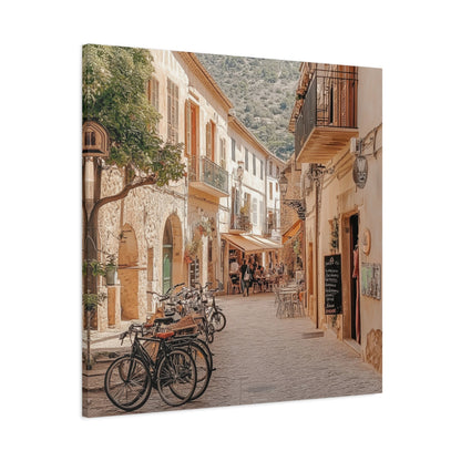 Mediterranean Café Street Scene - Urban Wall Art - Aestheticanvas