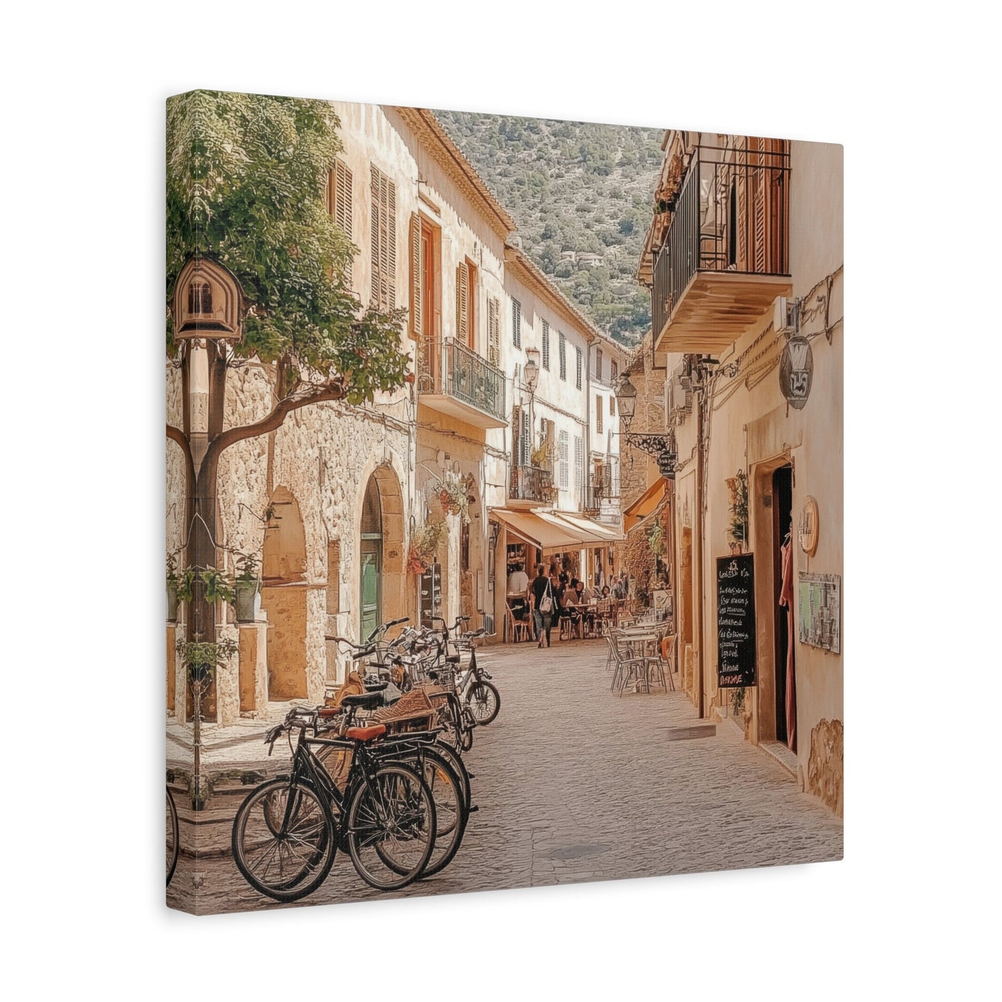 Mediterranean Café Street Scene - Urban Wall Art - Aestheticanvas