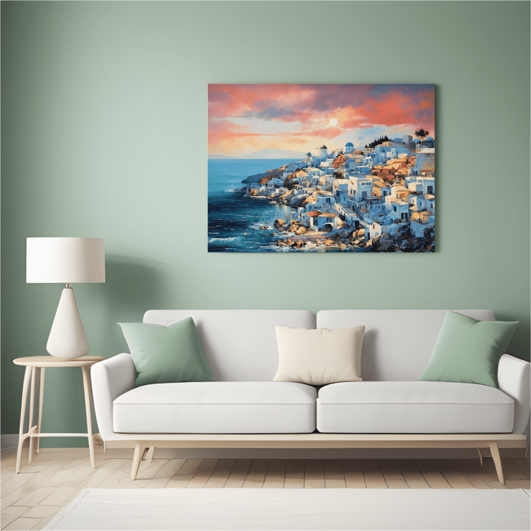 Mediterranean Santorini Sunset - Landscape Wall Art - Aestheticanvas