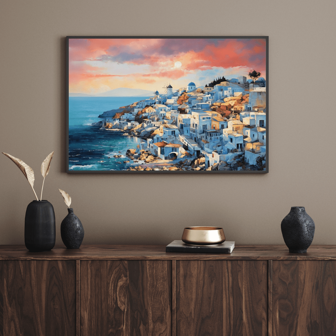 Mediterranean Santorini Sunset - Landscape Wall Art - Aestheticanvas