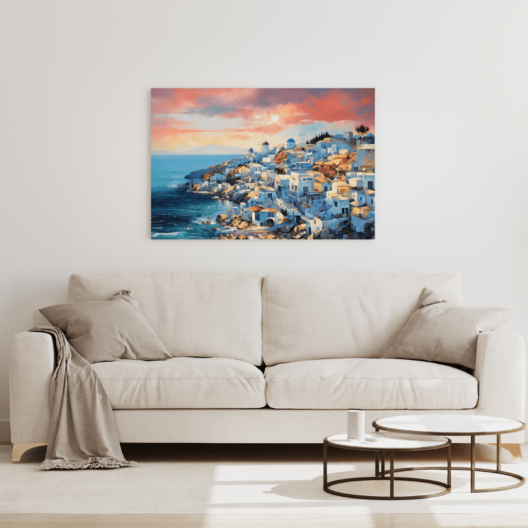 Mediterranean Santorini Sunset - Landscape Wall Art - Aestheticanvas