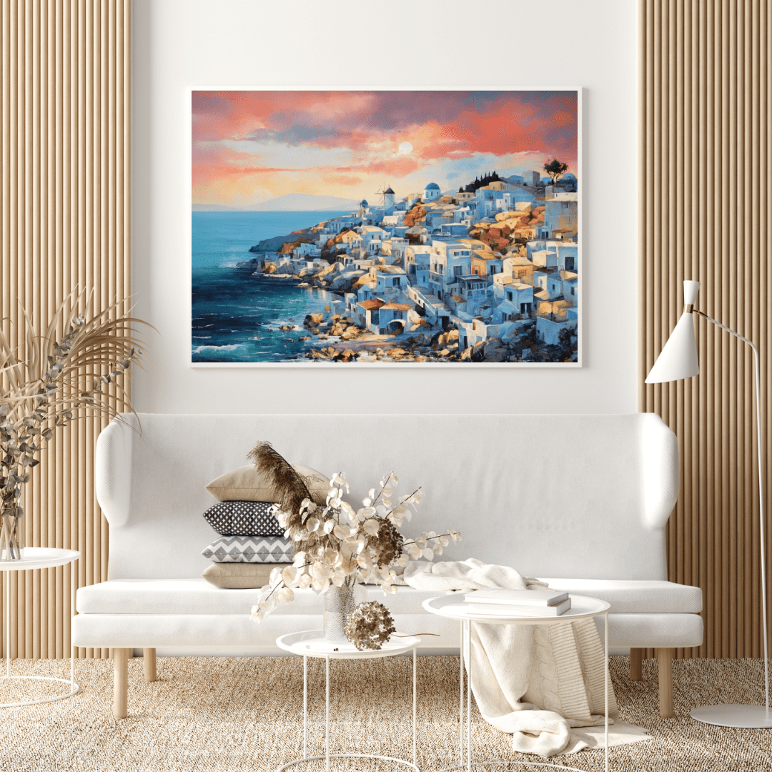 Mediterranean Santorini Sunset - Landscape Wall Art - Aestheticanvas