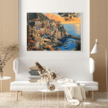 Mediterranean Village Serenity - Coastal Scene Wall Art - Aestheticanvas