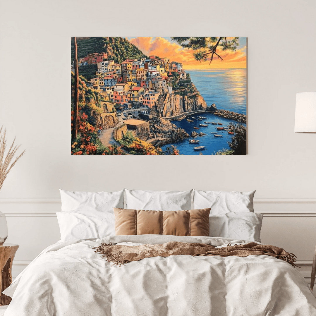 Mediterranean Village Serenity - Coastal Scene Wall Art - Aestheticanvas