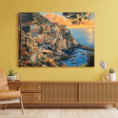 Mediterranean Village Serenity - Coastal Scene Wall Art - Aestheticanvas