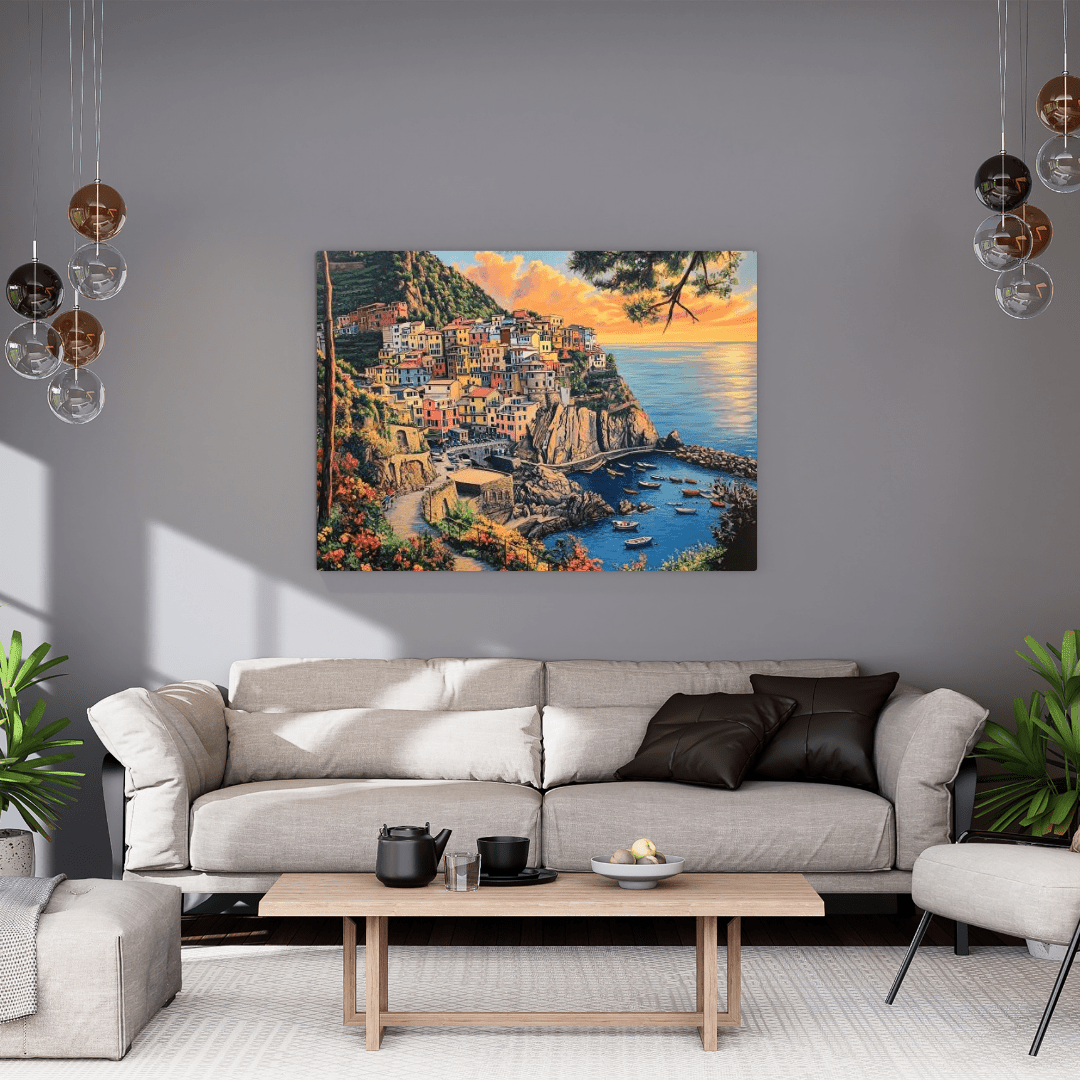 Mediterranean Village Serenity - Coastal Scene Wall Art - Aestheticanvas