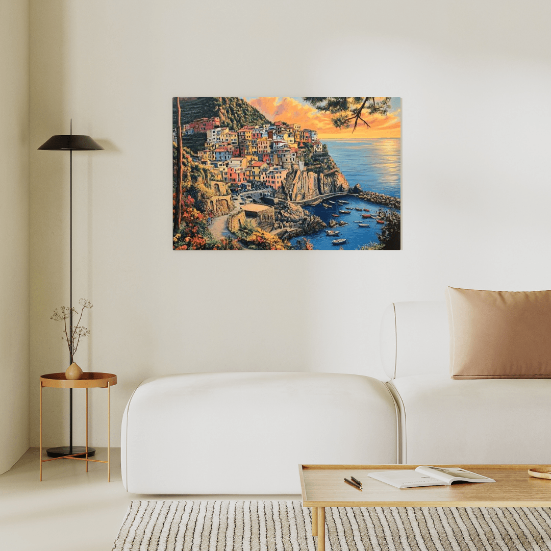 Mediterranean Village Serenity - Coastal Scene Wall Art - Aestheticanvas