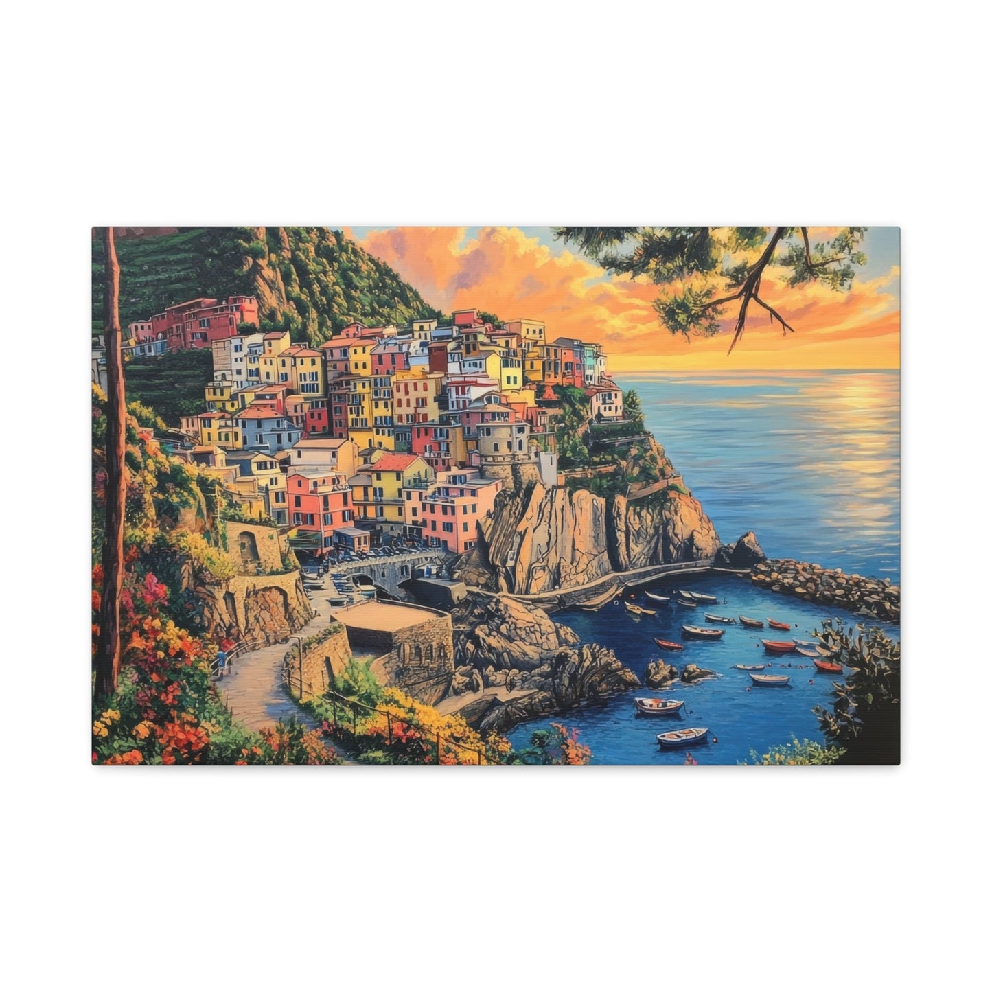 Mediterranean Village Serenity - Coastal Scene Wall Art - Aestheticanvas