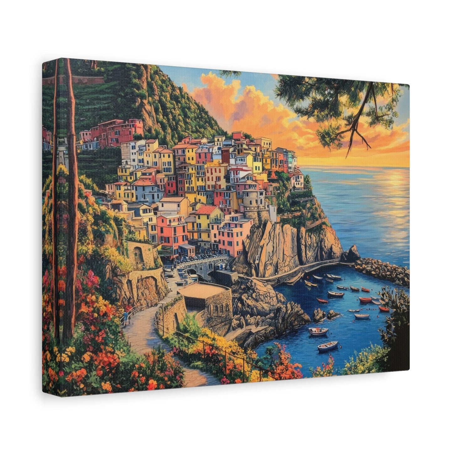 Mediterranean Village Serenity - Coastal Scene Wall Art - Aestheticanvas