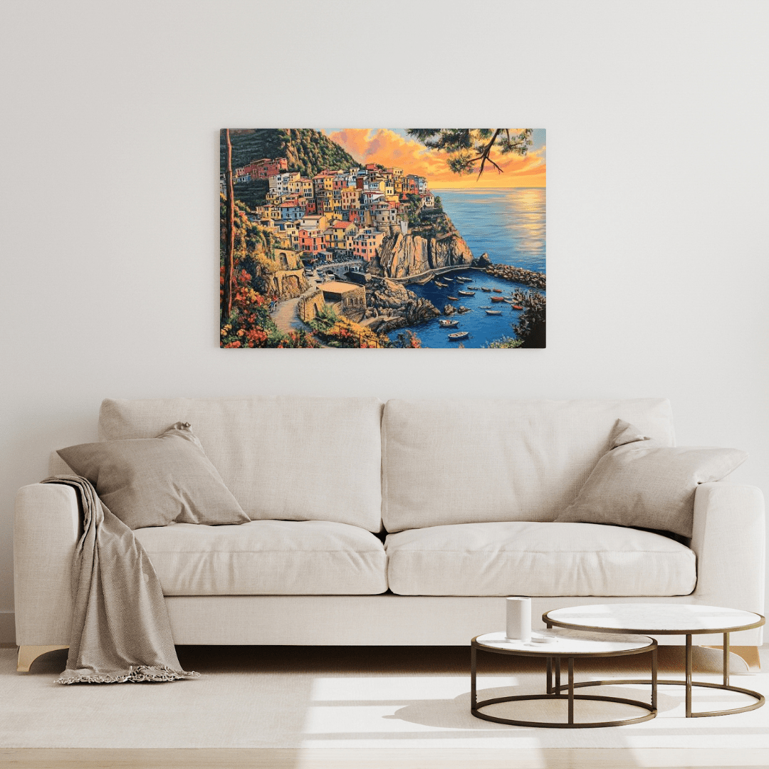 Mediterranean Village Serenity - Coastal Scene Wall Art - Aestheticanvas