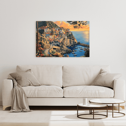 Mediterranean Village Serenity - Coastal Scene Wall Art - Aestheticanvas