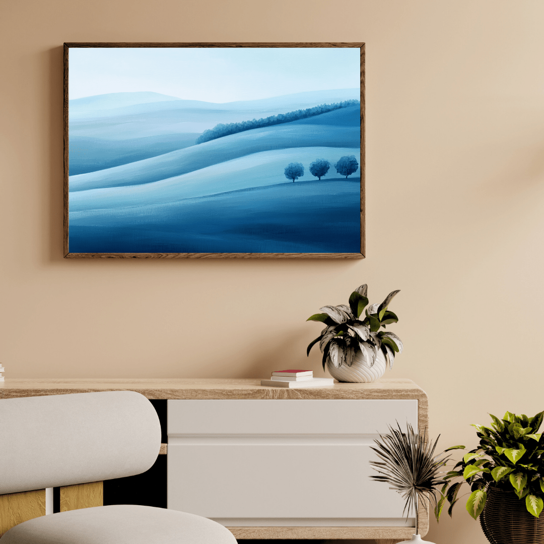 Minimal Blue Rolling Hills - Abstract Wall Art - Aestheticanvas