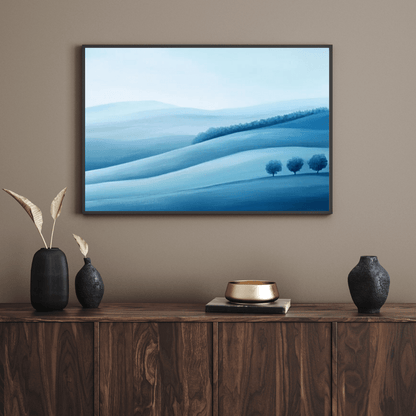 Minimal Blue Rolling Hills - Abstract Wall Art - Aestheticanvas