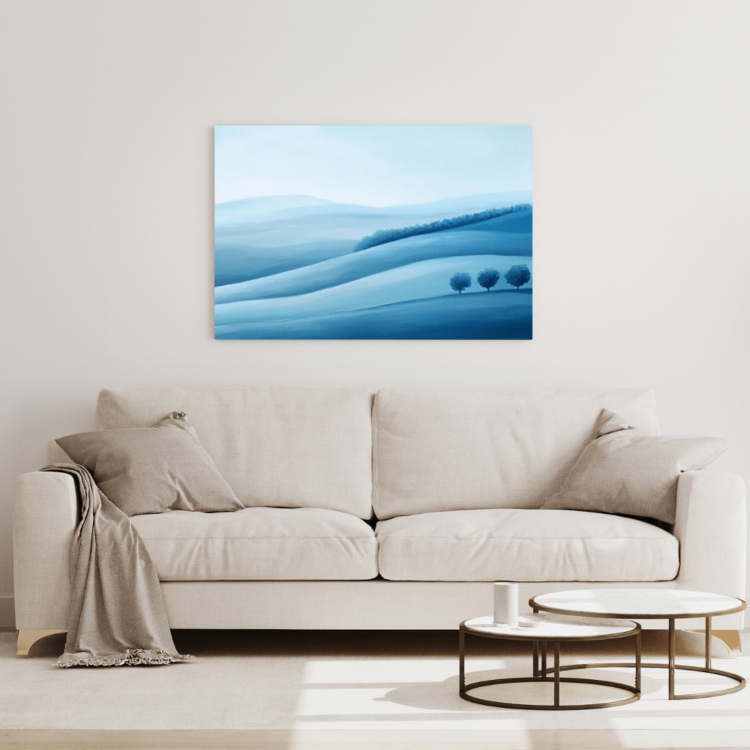 Minimal Blue Rolling Hills - Abstract Wall Art - Aestheticanvas