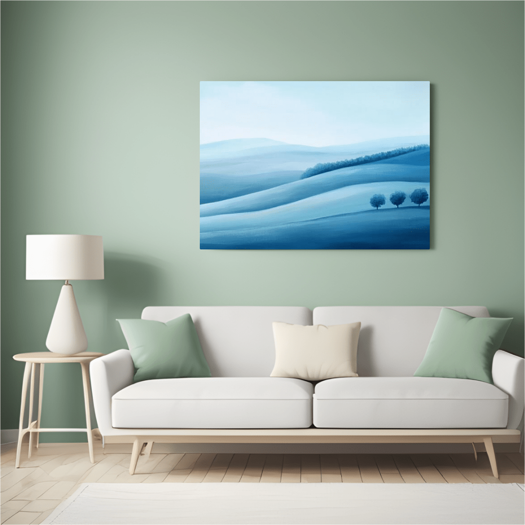 Minimal Blue Rolling Hills - Abstract Wall Art - Aestheticanvas