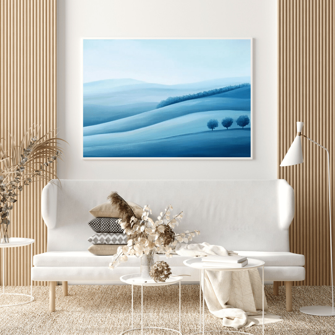 Minimal Blue Rolling Hills - Abstract Wall Art - Aestheticanvas