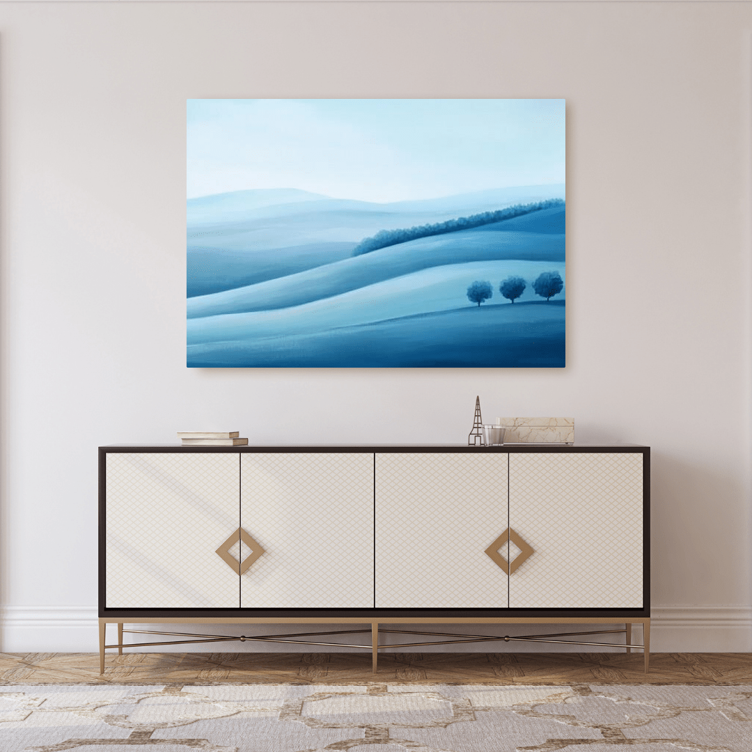 Minimal Blue Rolling Hills - Abstract Wall Art - Aestheticanvas