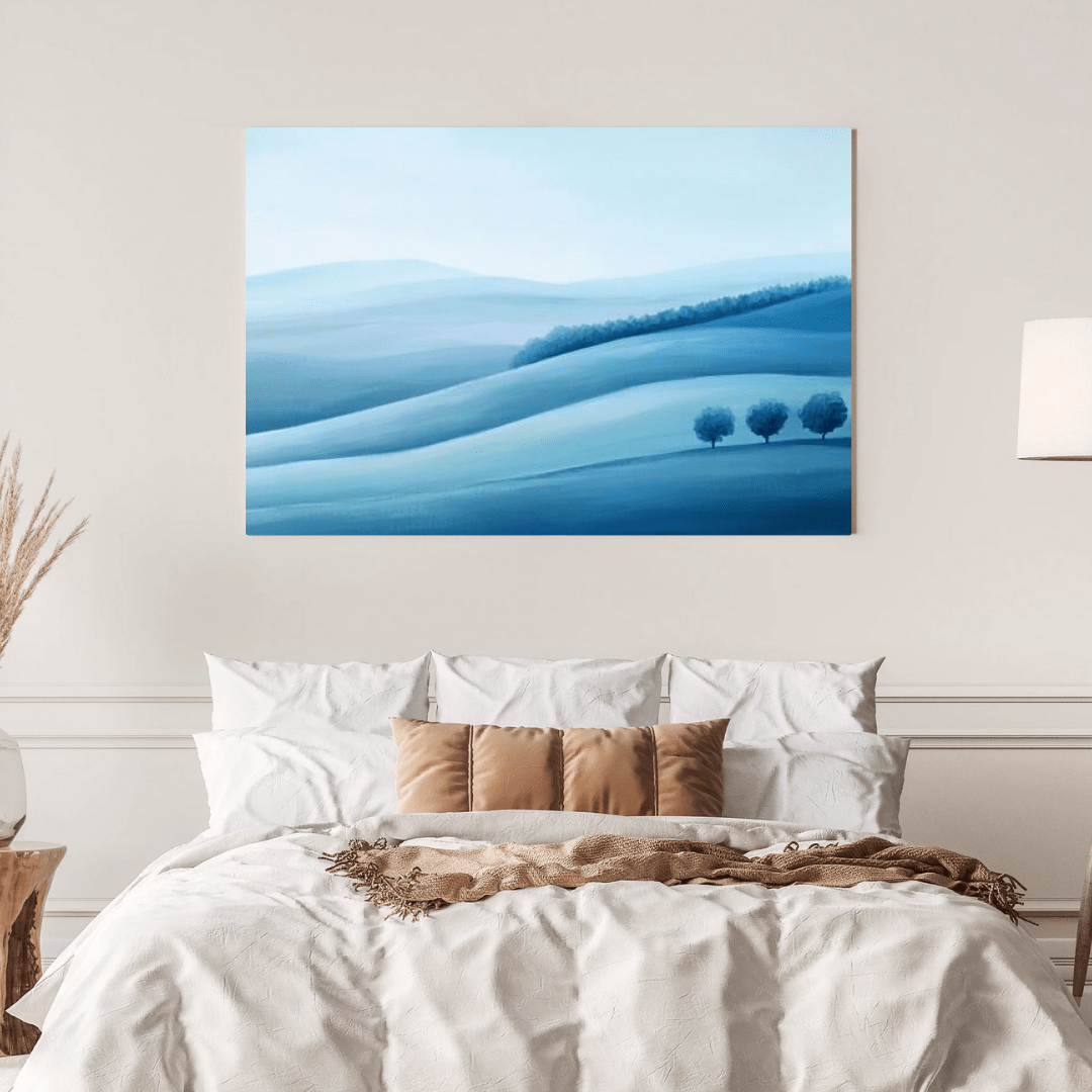 Minimal Blue Rolling Hills - Abstract Wall Art - Aestheticanvas