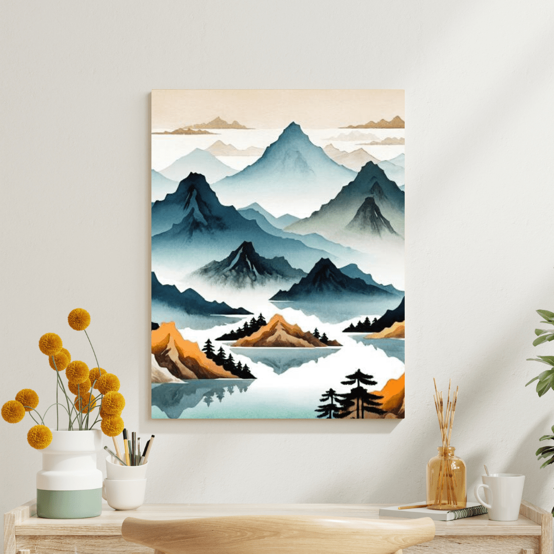 Minimalist Mountains & Lake - Wall Art - Aestheticanvas