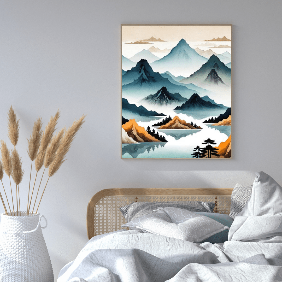 Minimalist Mountains & Lake - Wall Art - Aestheticanvas