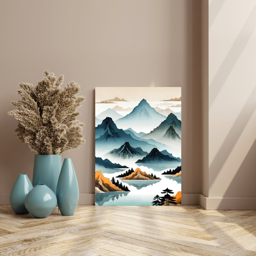 Minimalist Mountains & Lake - Wall Art - Aestheticanvas