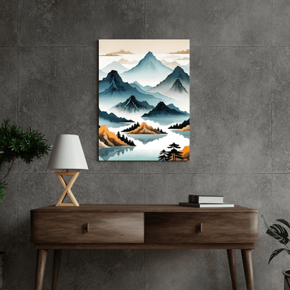 Minimalist Mountains & Lake - Wall Art - Aestheticanvas