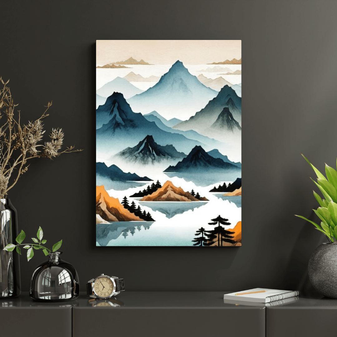 Minimalist Mountains & Lake - Wall Art - Aestheticanvas