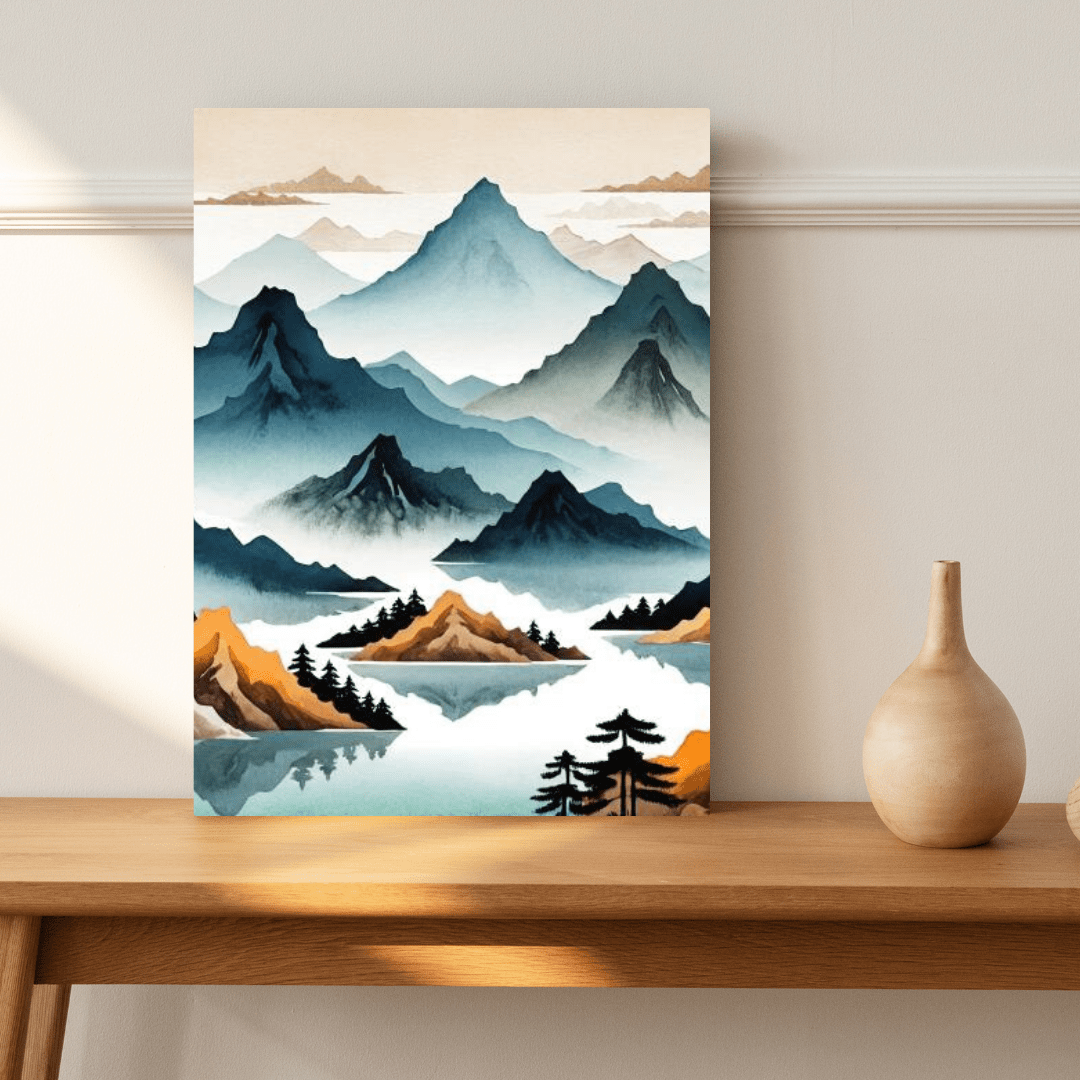 Minimalist Mountains & Lake - Wall Art - Aestheticanvas