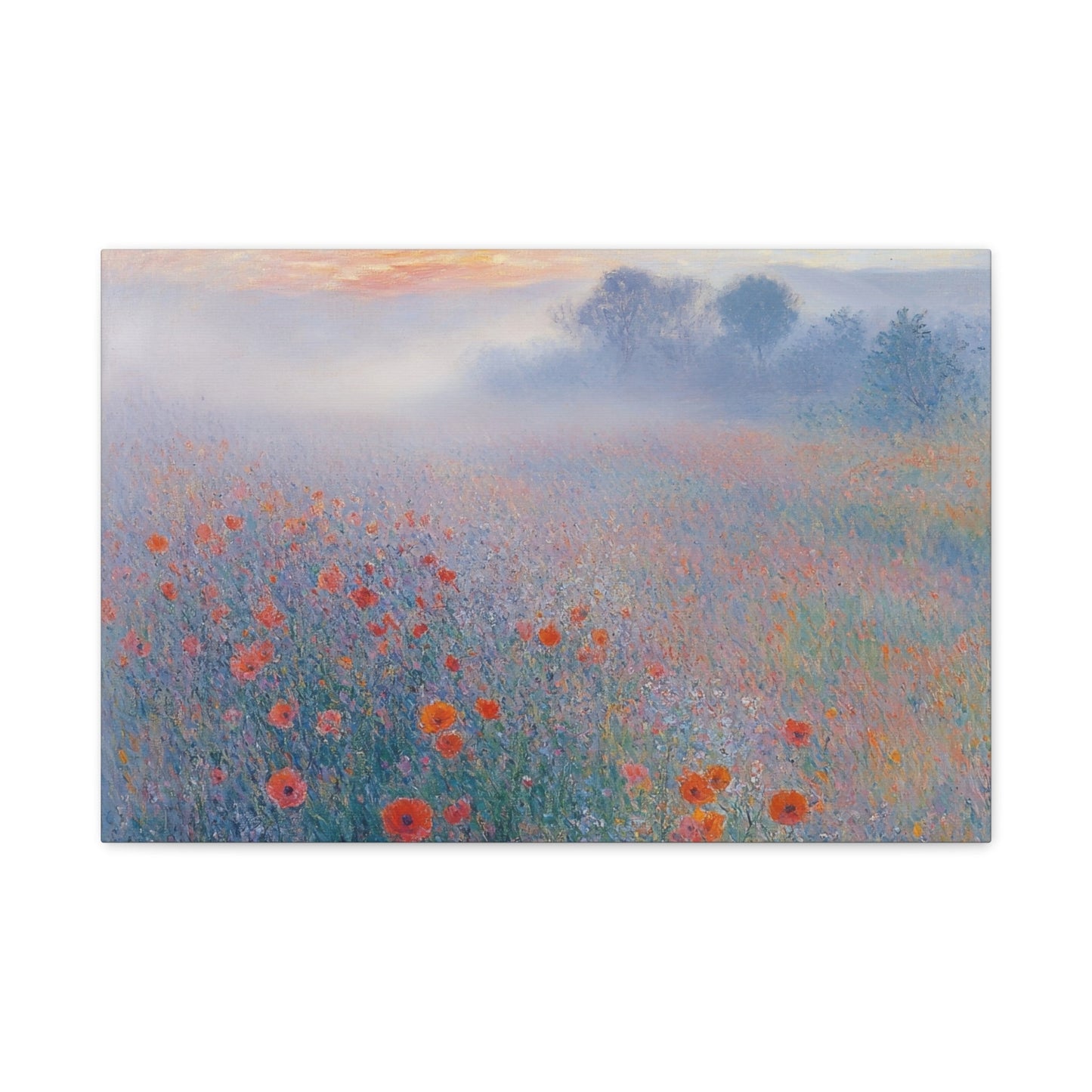 Misty Poppy Field at Dawn - Floral Wall Art - Aestheticanvas