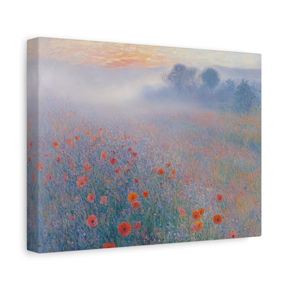 Misty Poppy Field at Dawn - Floral Wall Art - Aestheticanvas