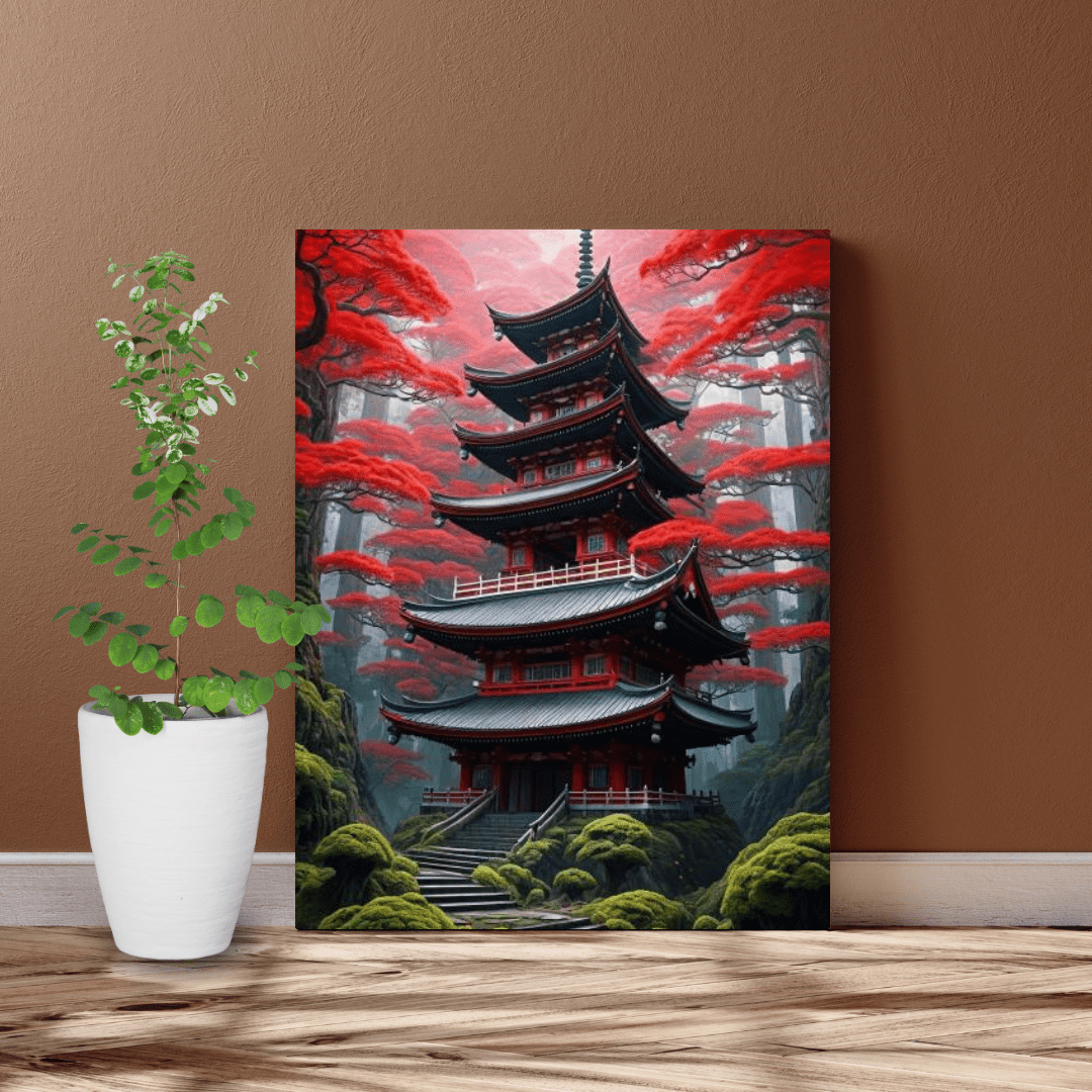 Momiji Japanese Temple - Wall Art - Aestheticanvas