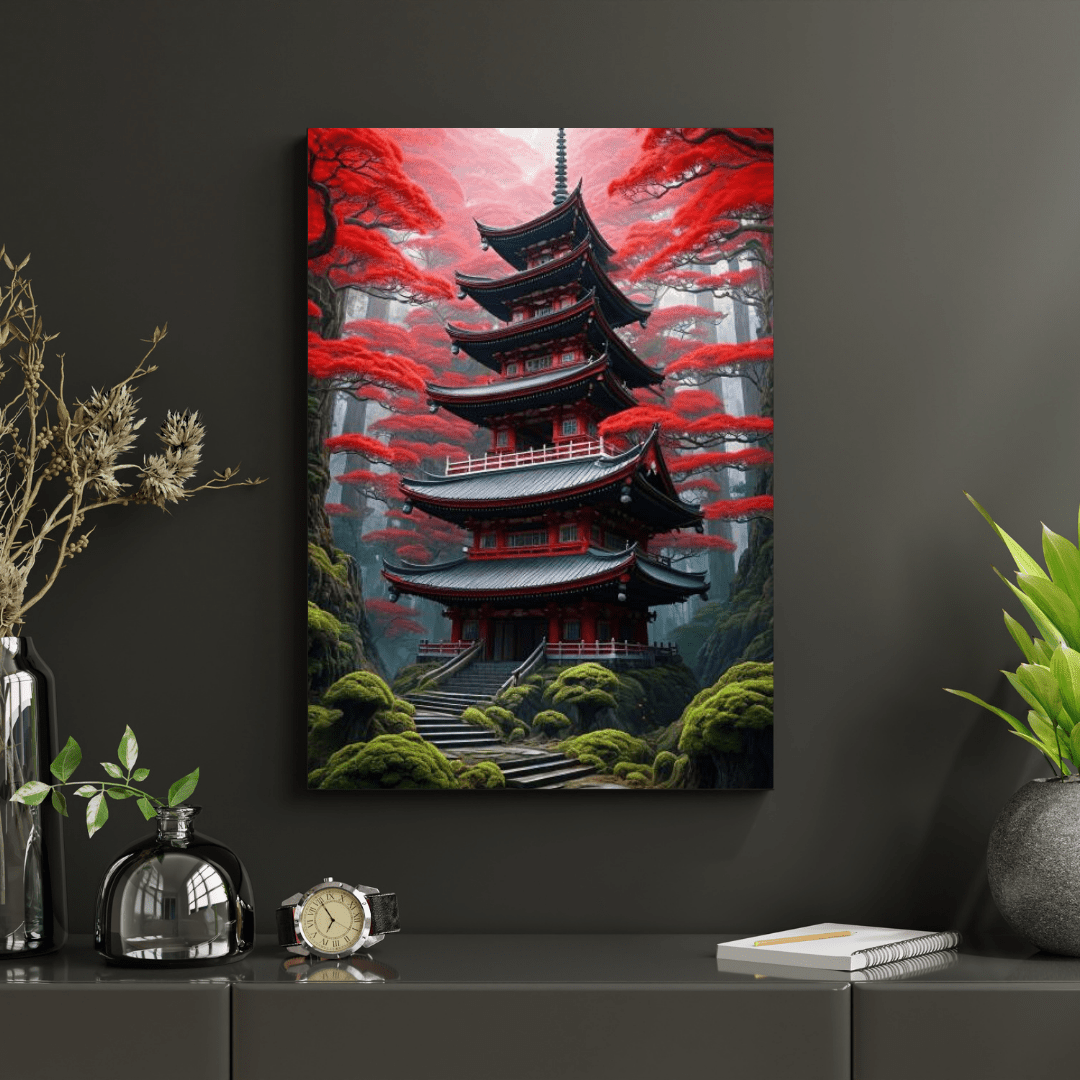 Momiji Japanese Temple - Wall Art - Aestheticanvas