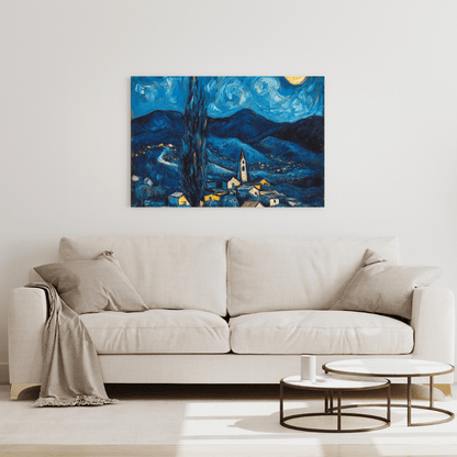 Moonlight on the Village - Landscape Wall Art - Aestheticanvas